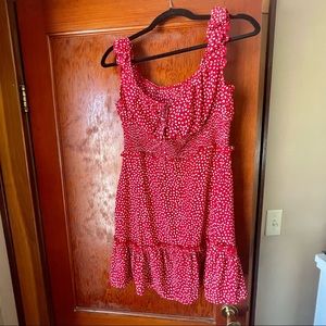 Womens Summer Ruffle Sleeve Sweetheart Neckline Polka Dot Mini Dress